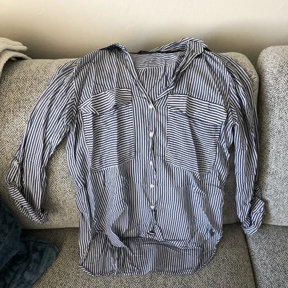 Zara Tops Zara Blue And White Striped Shirt Poshmark